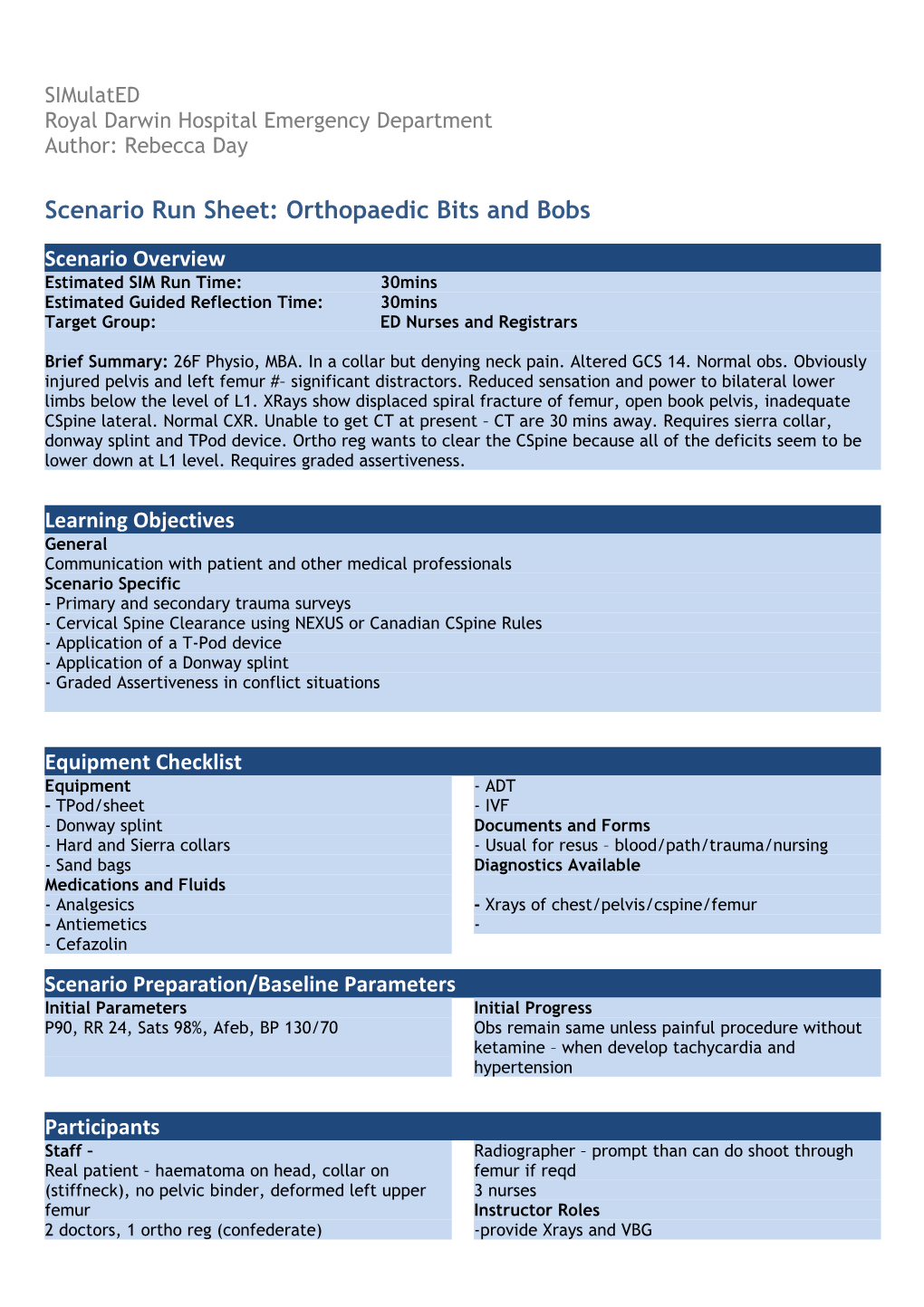 Scenario Run Sheet: Orthopaedic Bits and Bobs