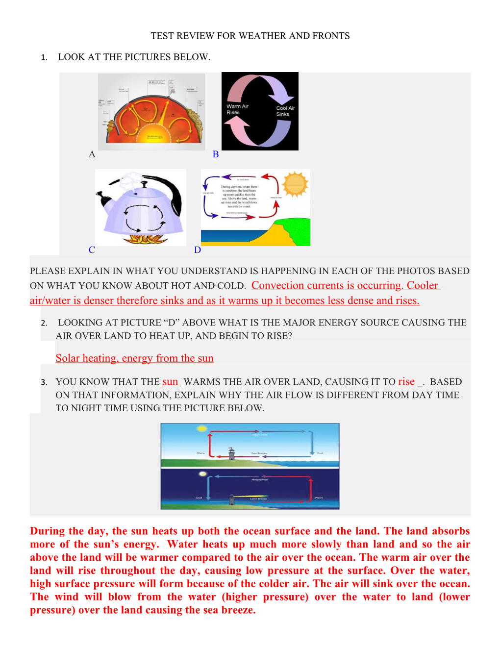 Test Review for Weather and Fronts