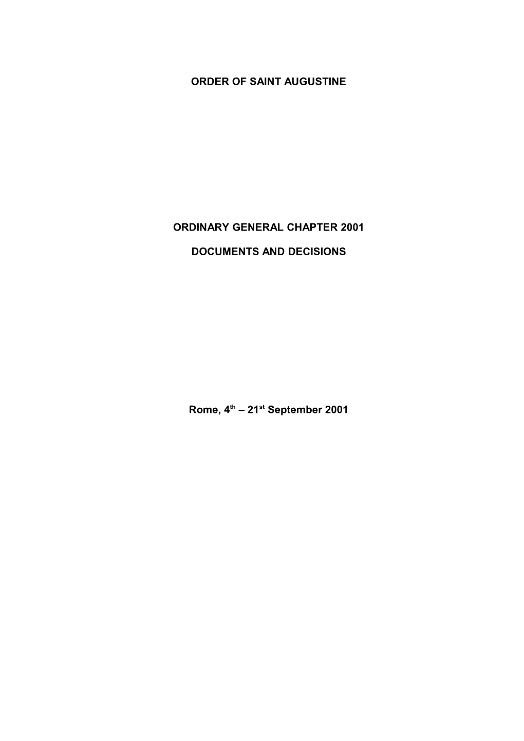 Ordinary General Chapter 2001