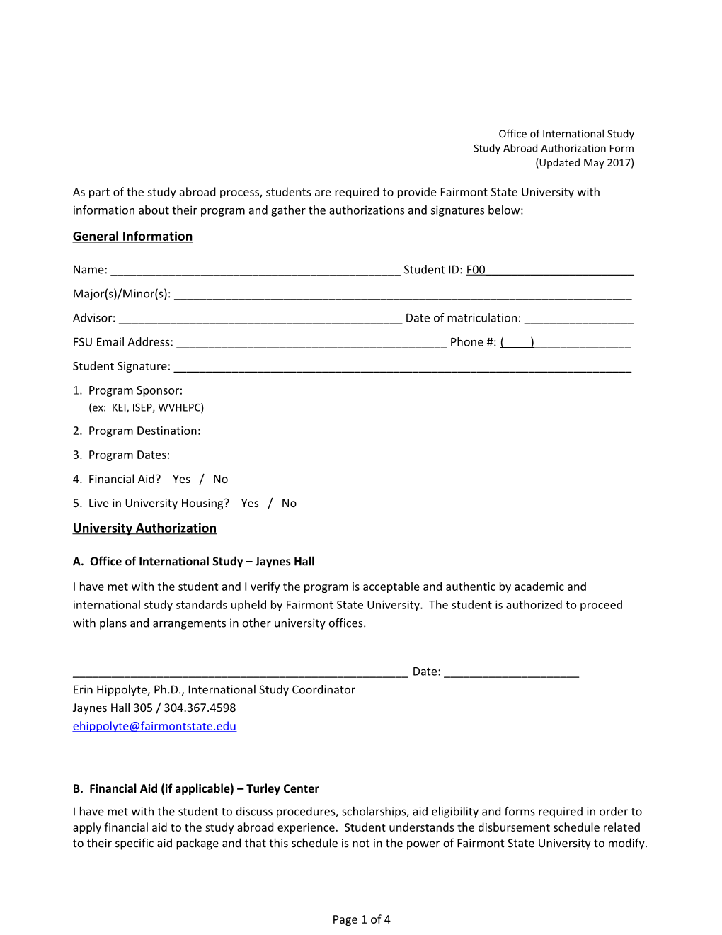 Study Abroad Authorization Form