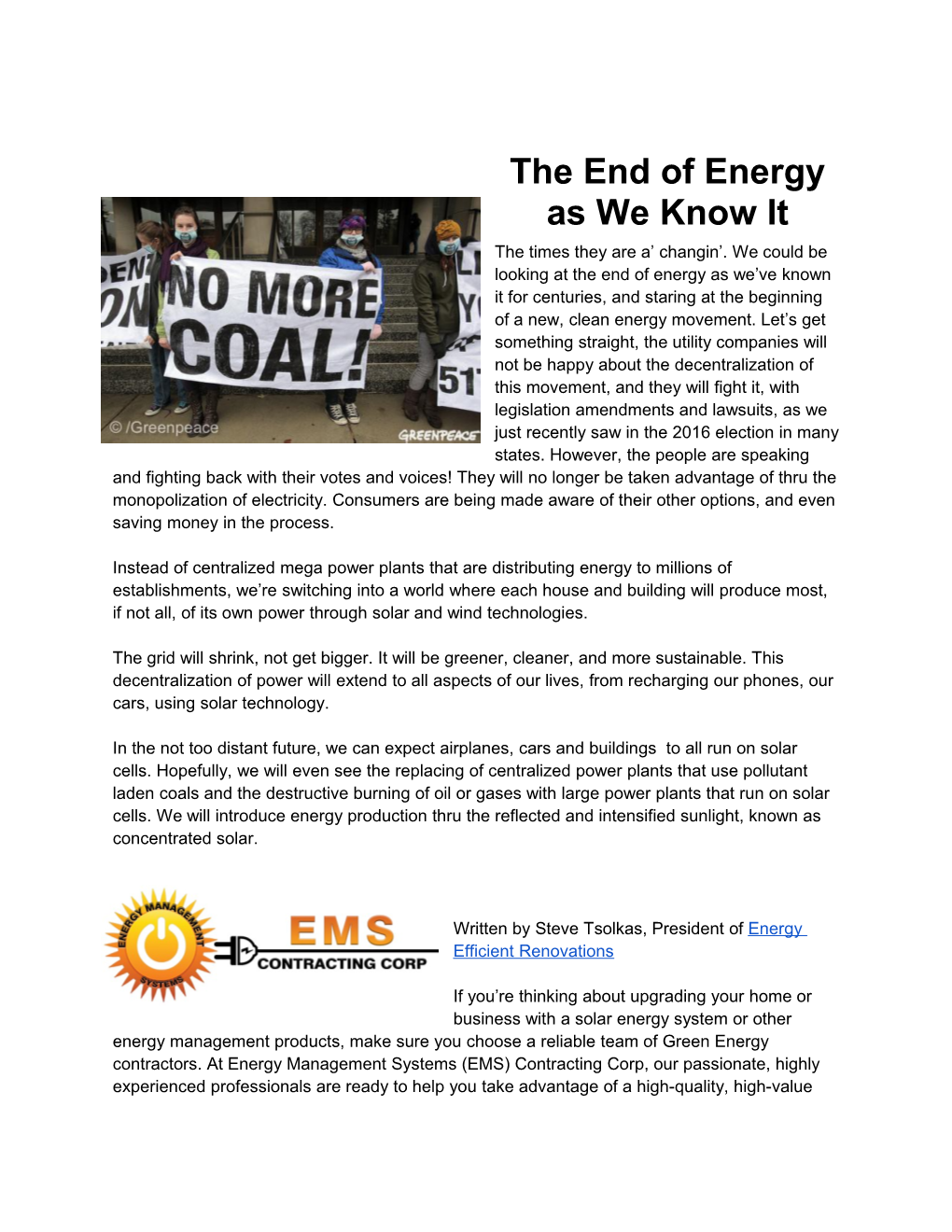 The End of Energy As We Know It
