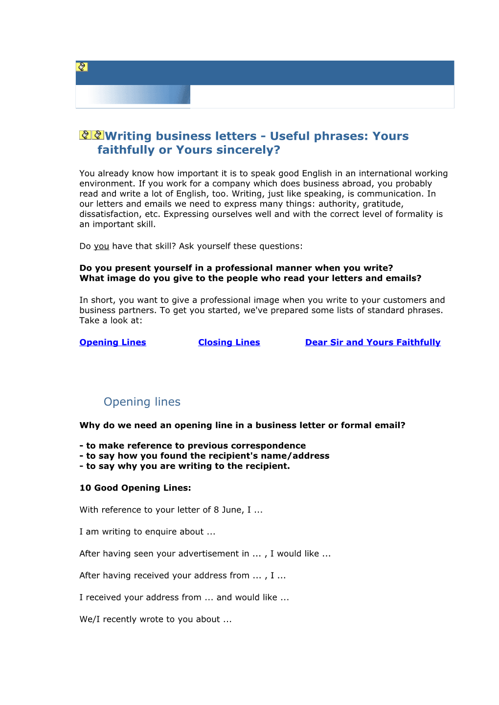 Writing Business Letters - Useful Phrases: Yours Faithfully Or Yours Sincerely?