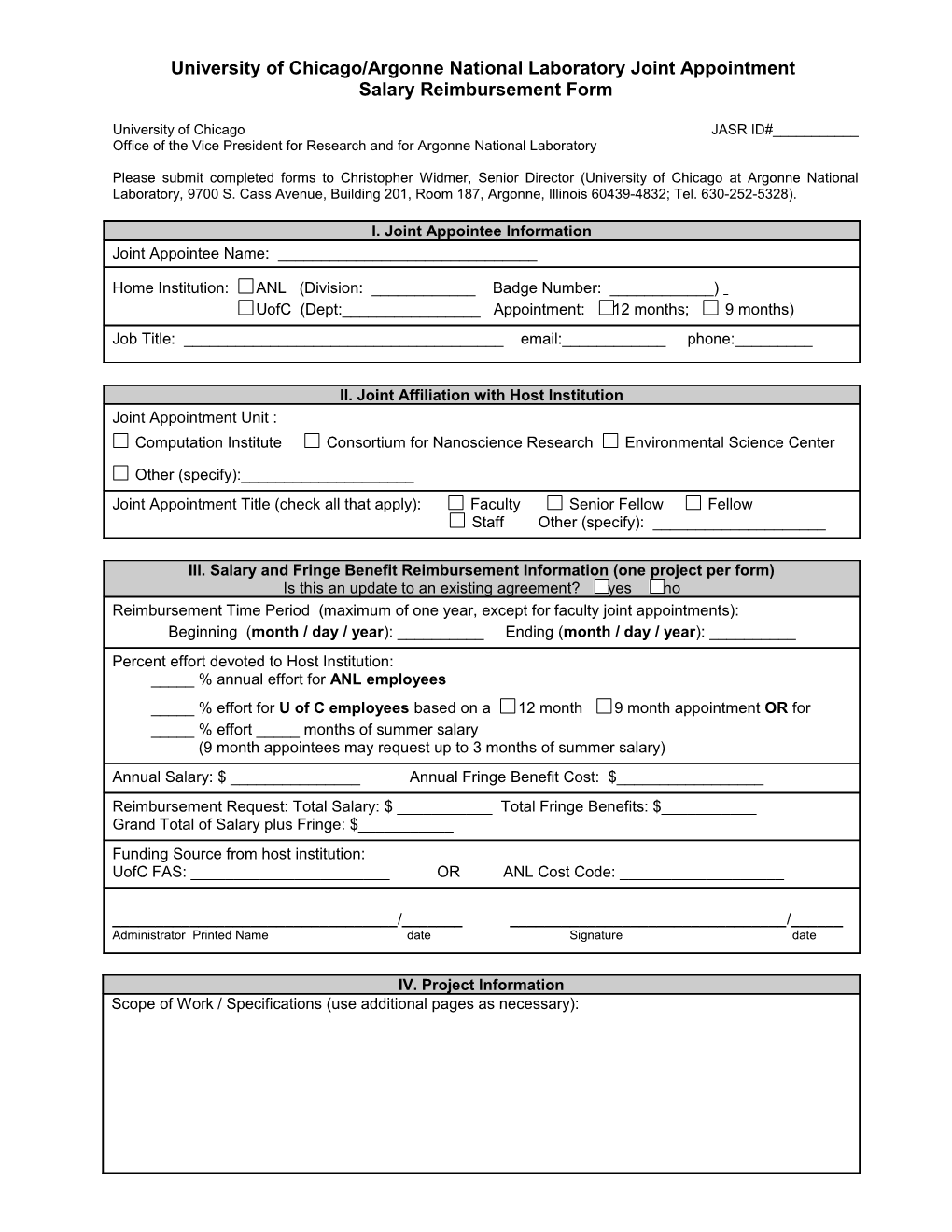 The University of Chicago/Argonne National Laboratory Joint Appointment Salary Reimbursement