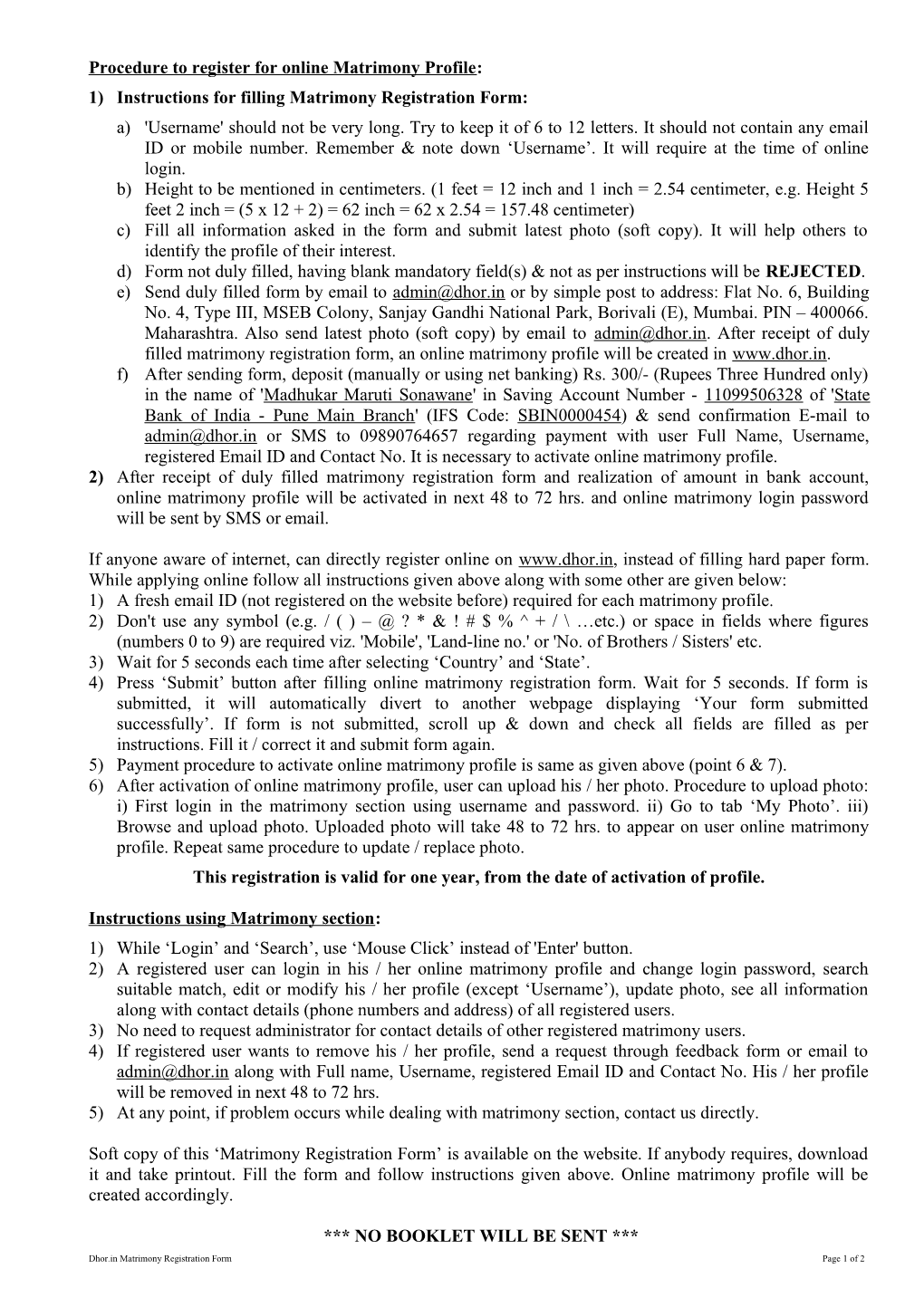 Dhor.In Matrimony Registration Form