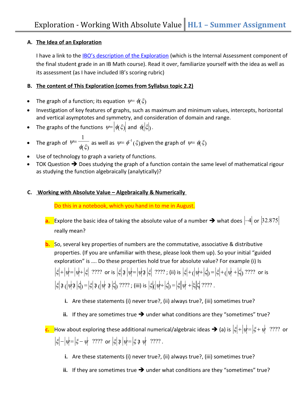 Exploration - Working with Absloute Value