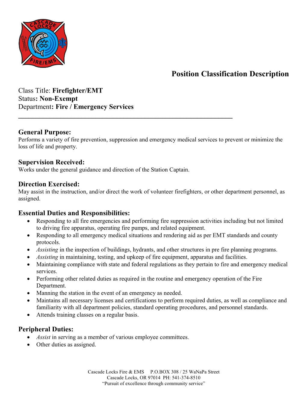 Position Classification Description