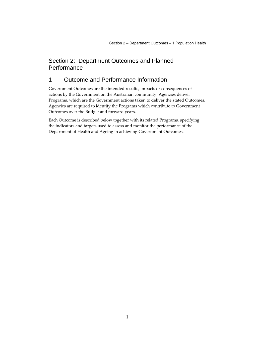 Section 2 Department Outcomes 1 Population Health