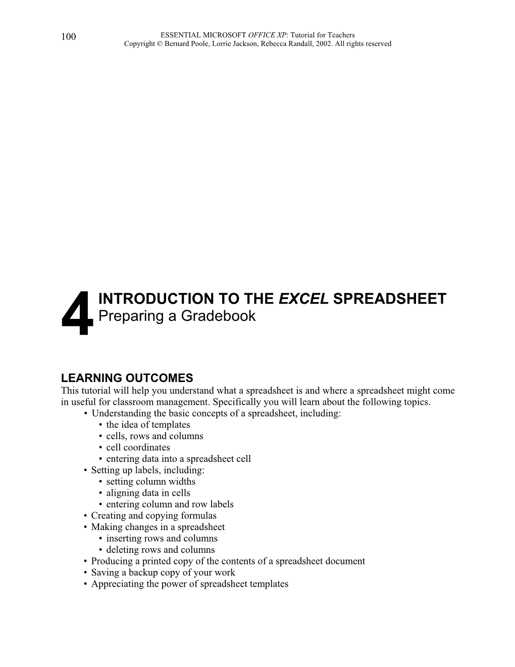 Introduction to the Excel Spreadsheet