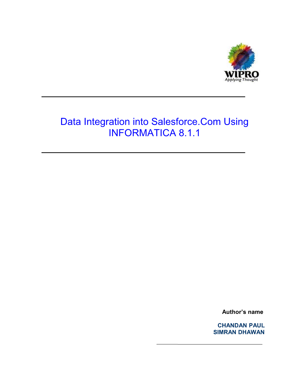 Data Integration Into Salesforce.Com Using INFORMATICA 8.1.1