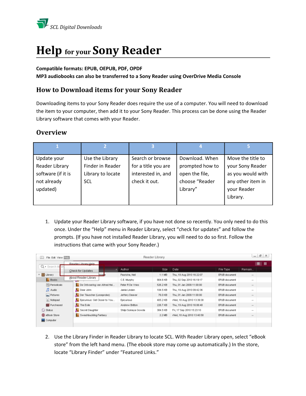 Help for Yoursony Reader