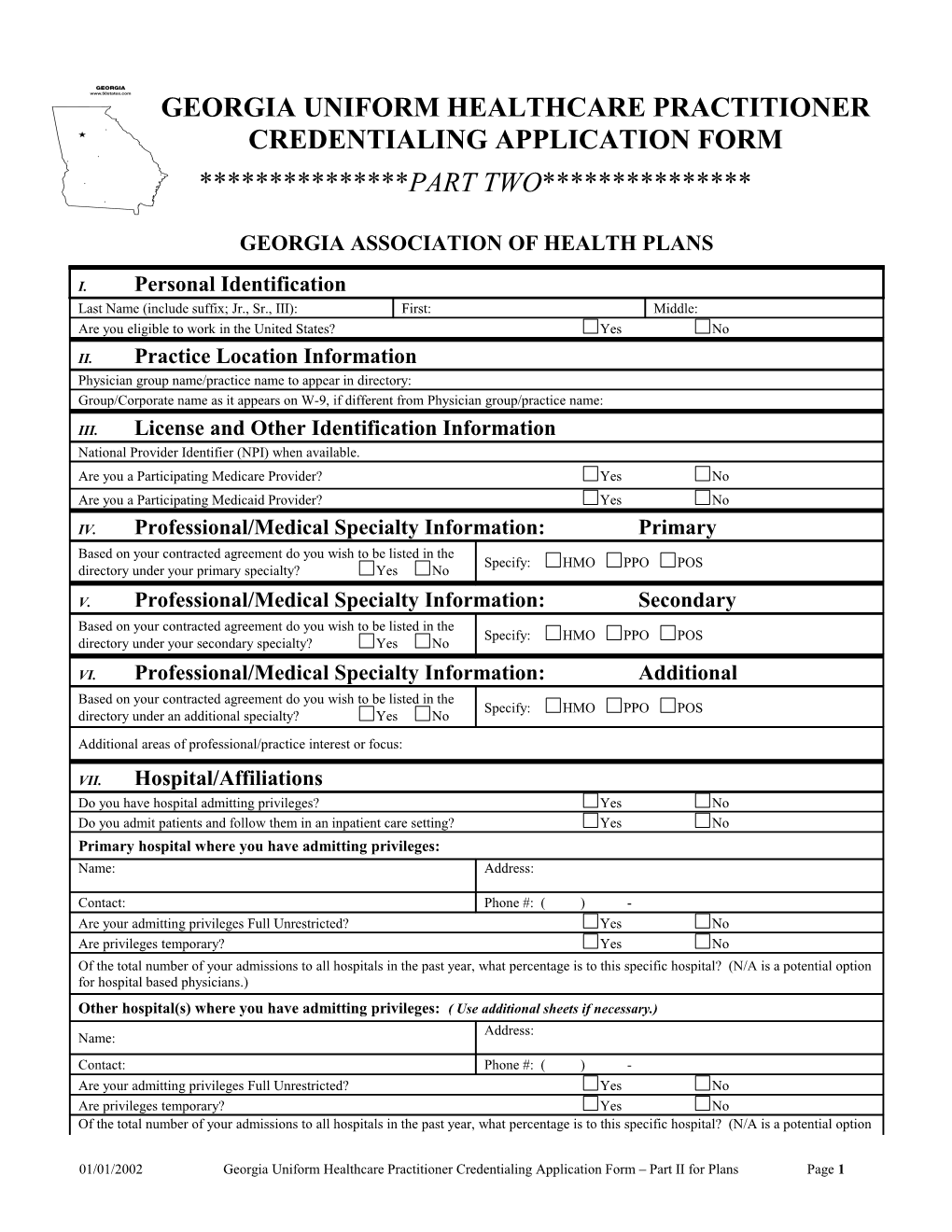 Uniform Practitioner Credentialing Application Form