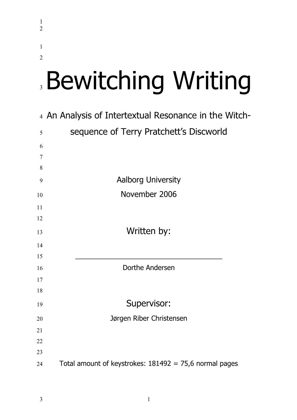 An Analysis of Intertextual Resonance in the Witch-Sequence of Terry Pratchett S Discworld