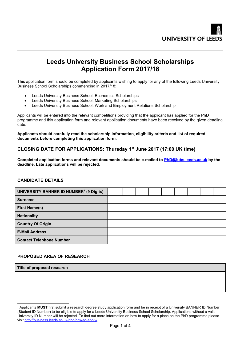 Leeds University Business Schoolscholarships