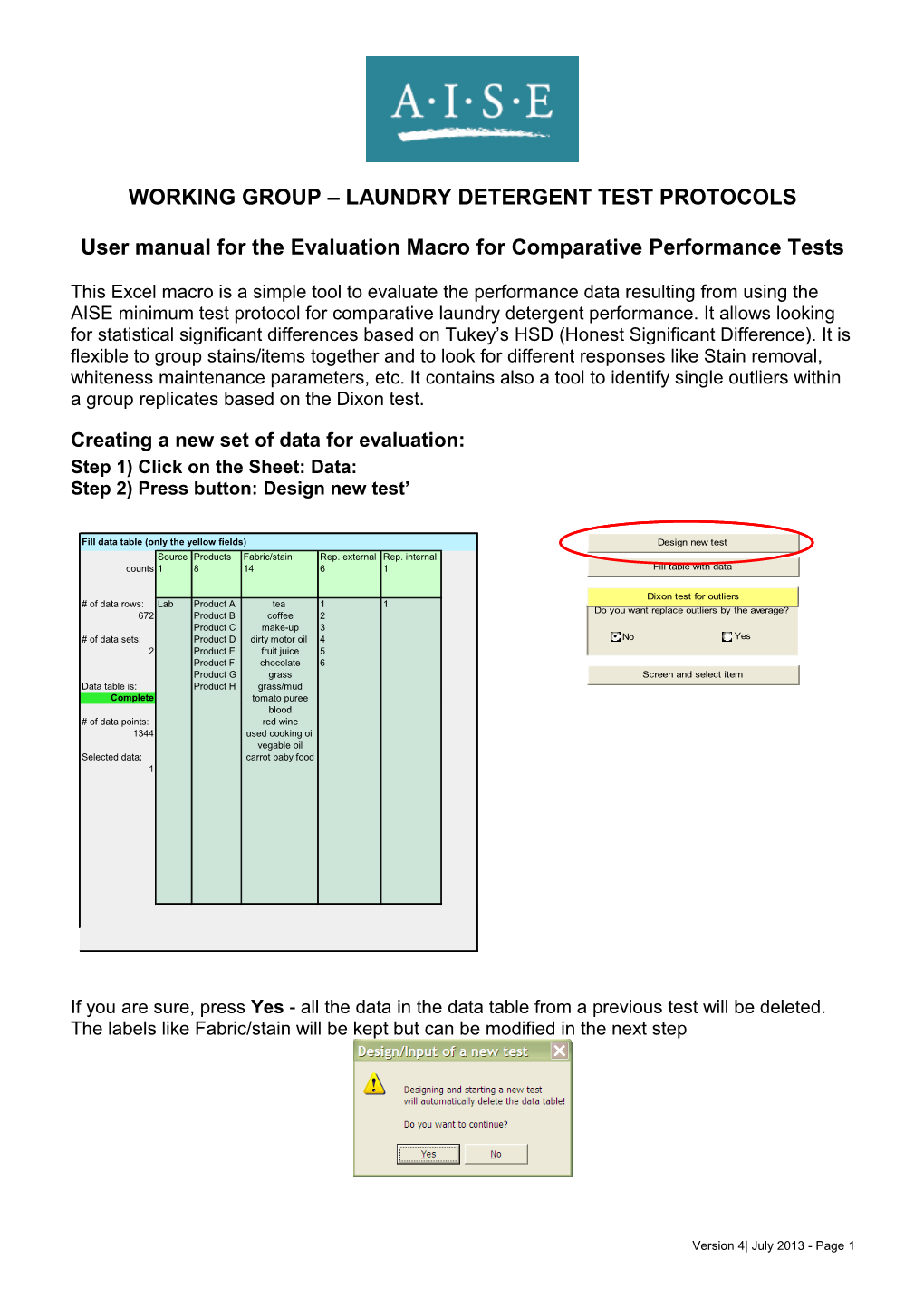 Description of the Evaluation Macro for Wash Tests