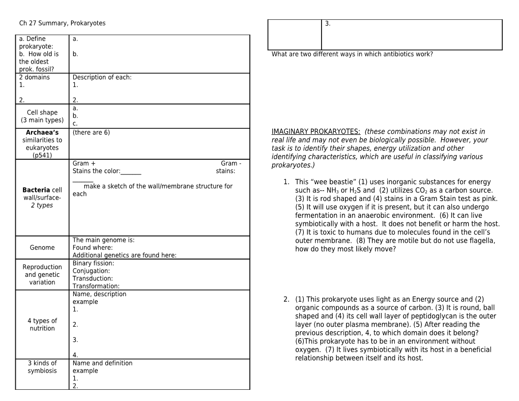 Ch 27 Summary, Prokaryotes
