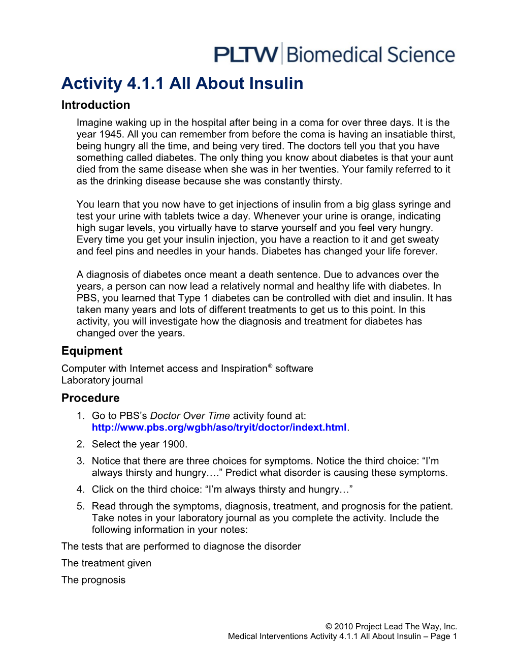 Activity 4.1.1 All About Insulin