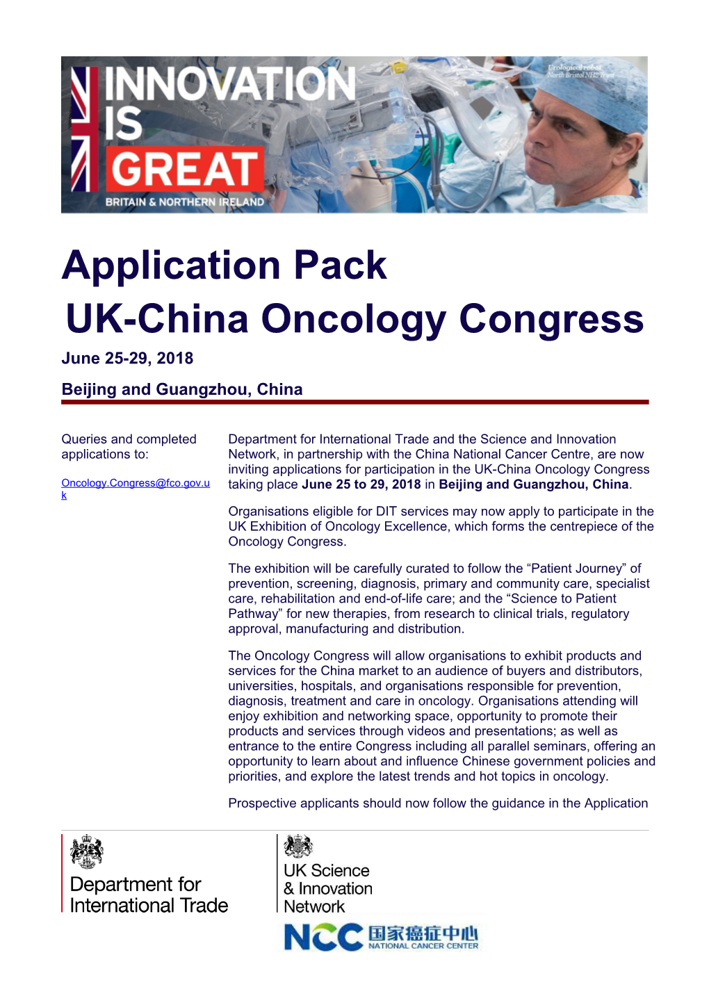 UK China Oncology Congress Application Pack