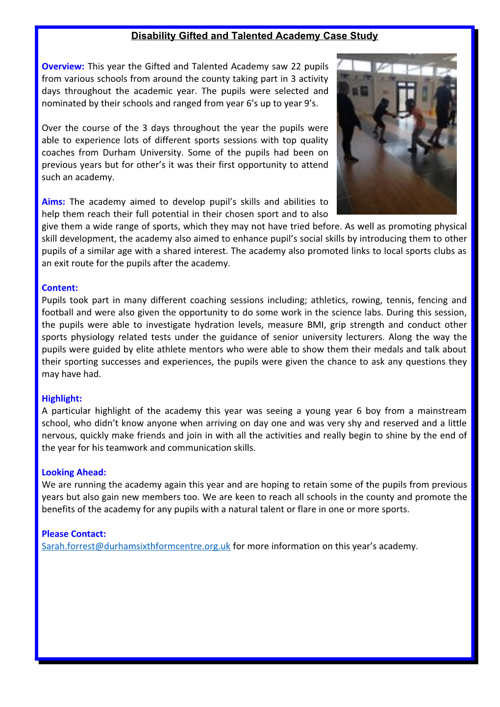 Disability Gifted and Talented Academy Case Study