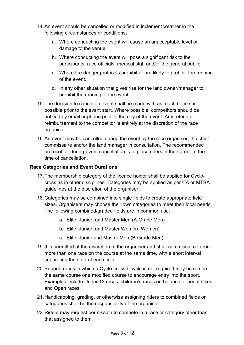 Proposed Technical Regulations for Cyclocross in Australia