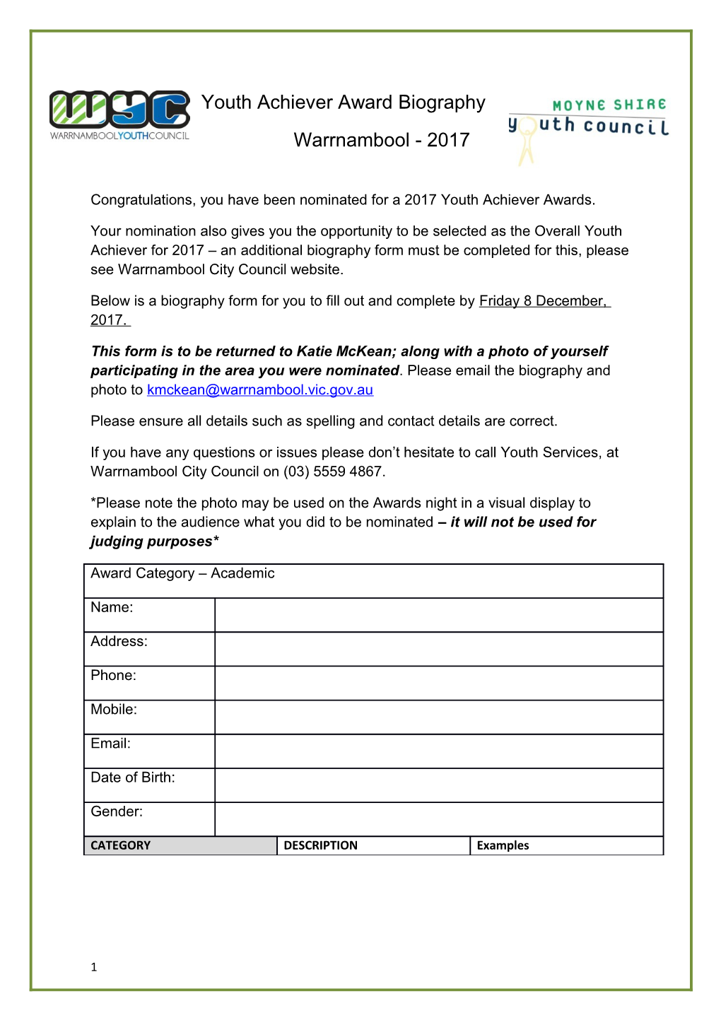 Congratulations, You Have Been Nominated for a 2017 Youth Achiever Awards