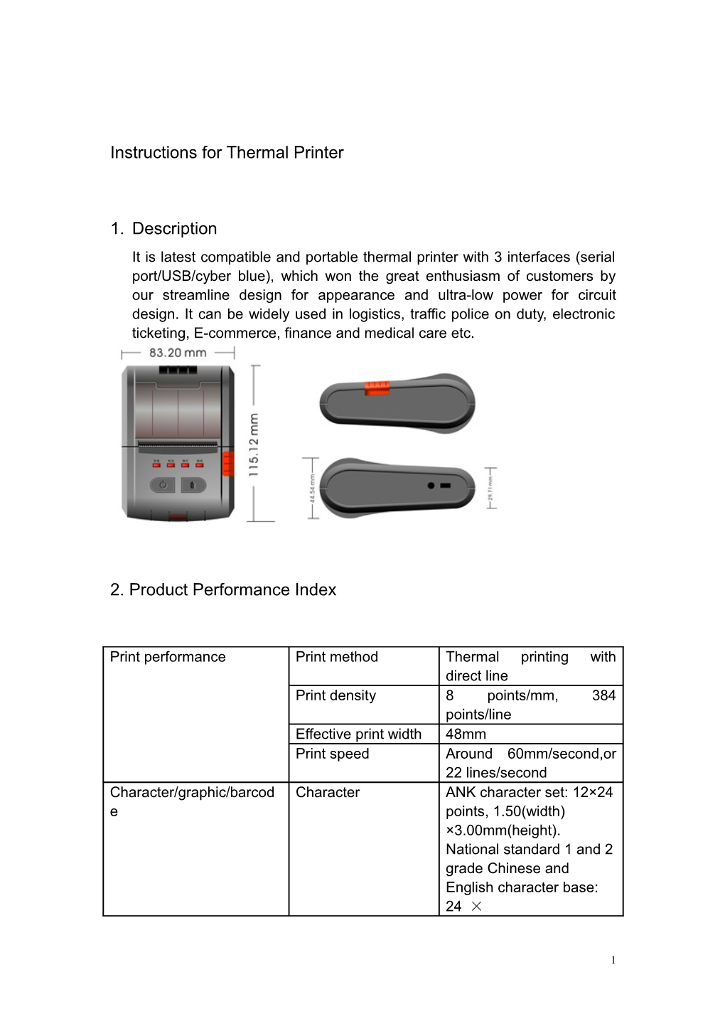 Operating Introduction for Thermal Printer HFE-631