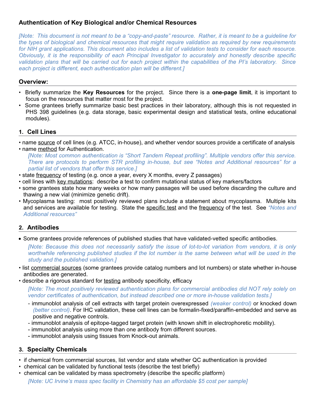 Authentication of Key Biological And/Or Chemical Resources