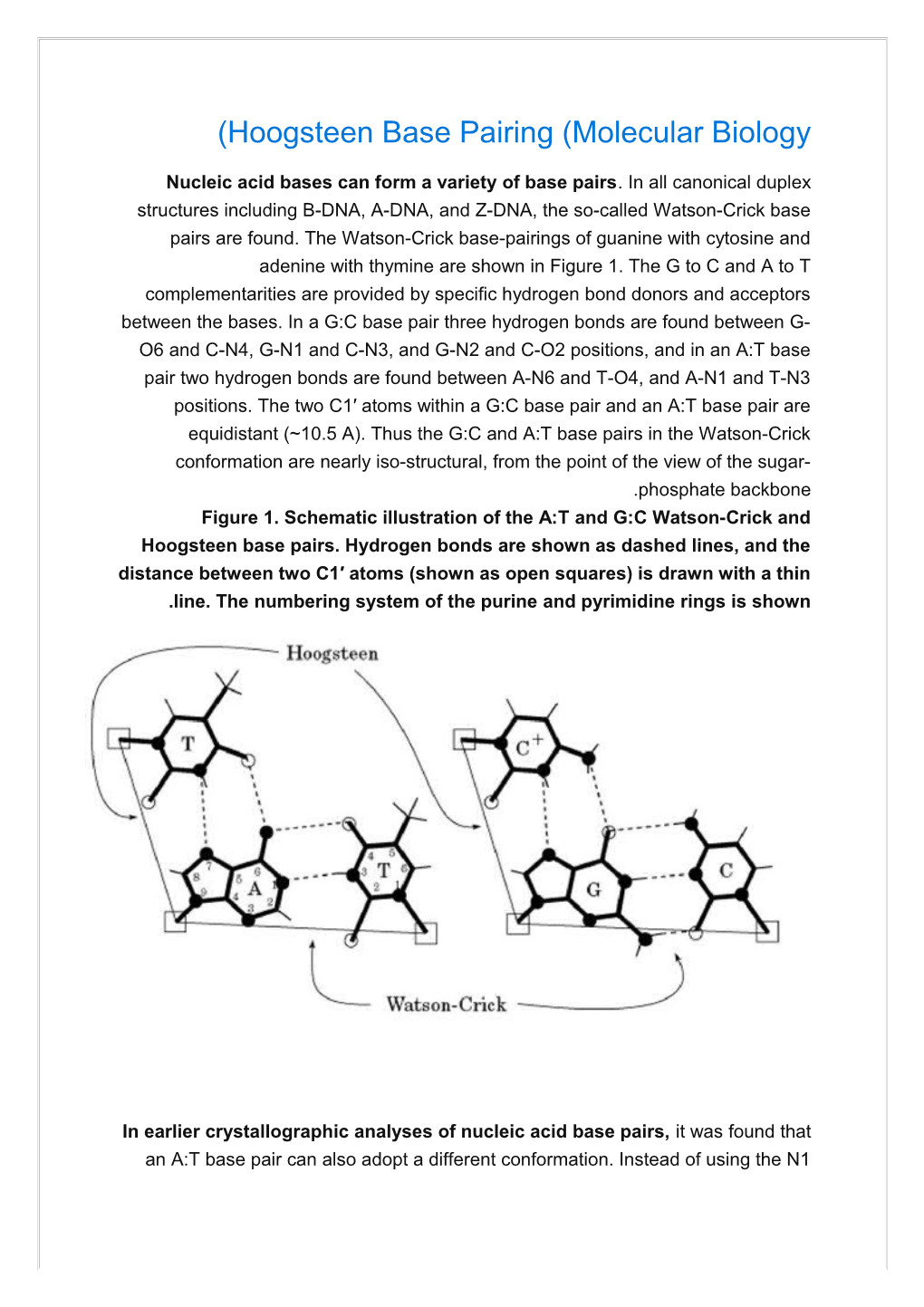 Hoogsteen Base Pairing (Molecular Biology)