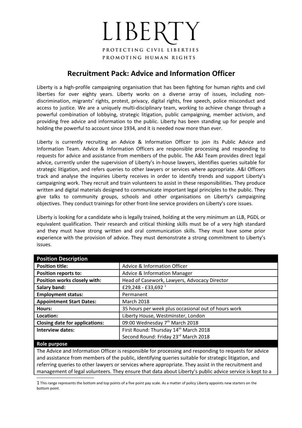 Recruitment Pack: Advice and Informationofficer