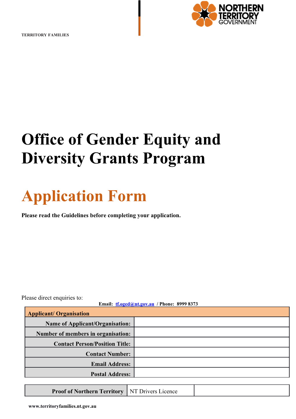 Office and Gender Equity and Diversity Grant Application Form
