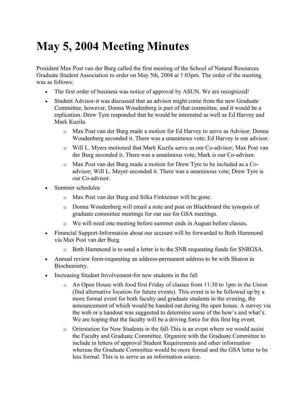 May 5, 2004 Meeting Minutes