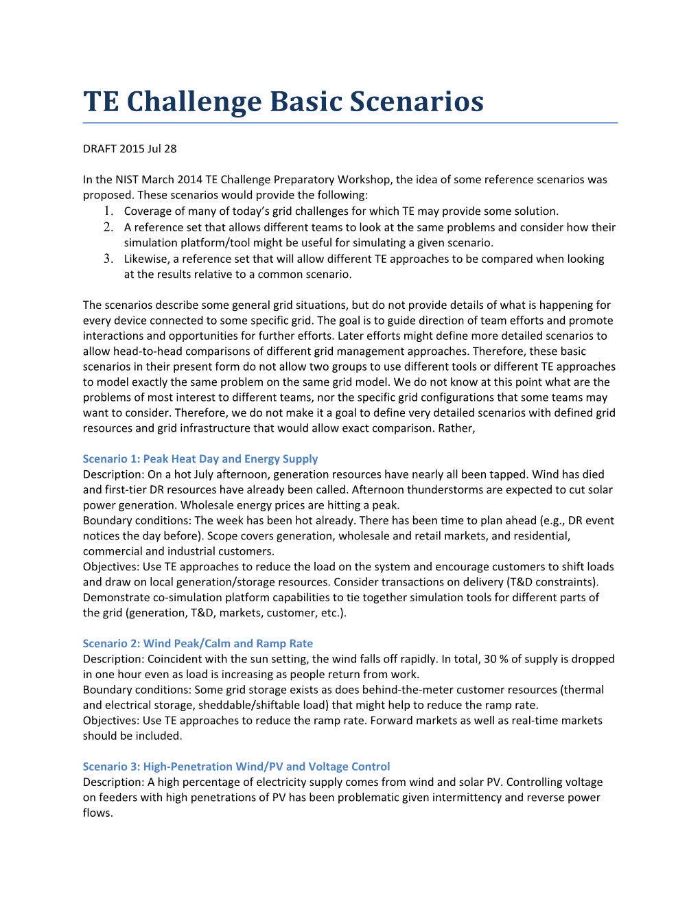 TE Challenge Basic Scenarios