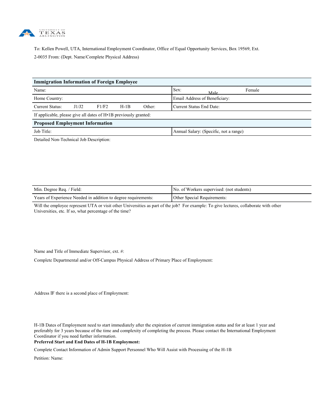 Form 22-2: Request to Initiate H-1B Petition