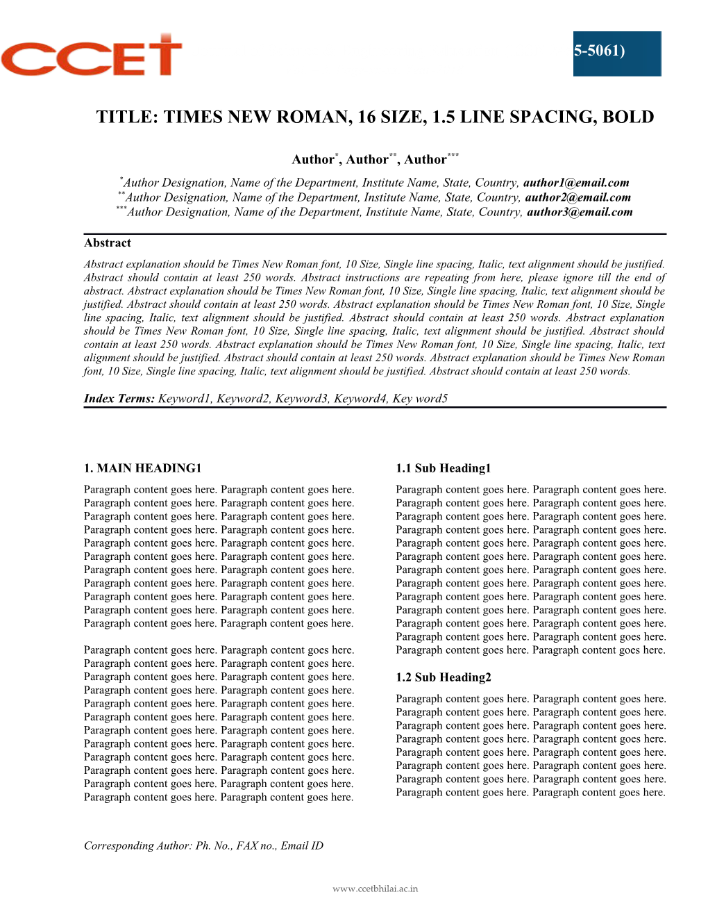 Title: Times New Roman, 16 Size, 1.5 Line Spacing, Bold