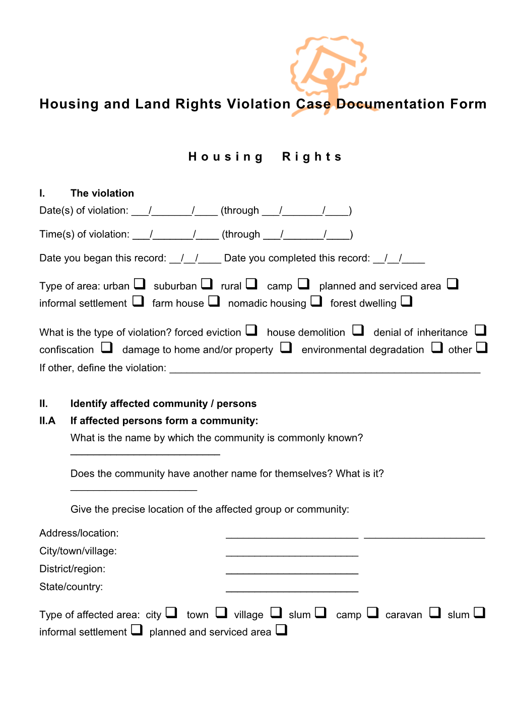 Housing and Land Rights Violation Case Documentation Form