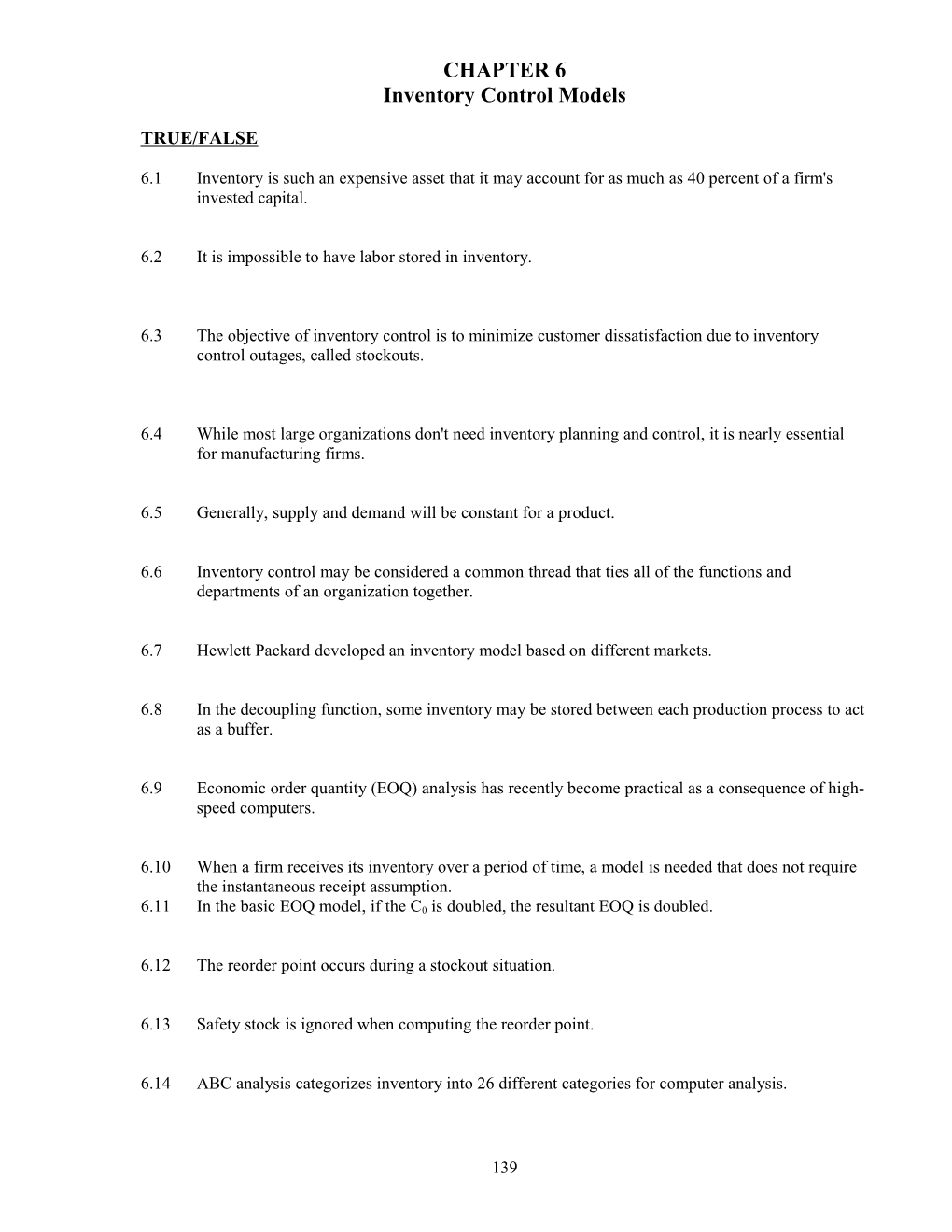 Inventory Control Models CHAPTER 6