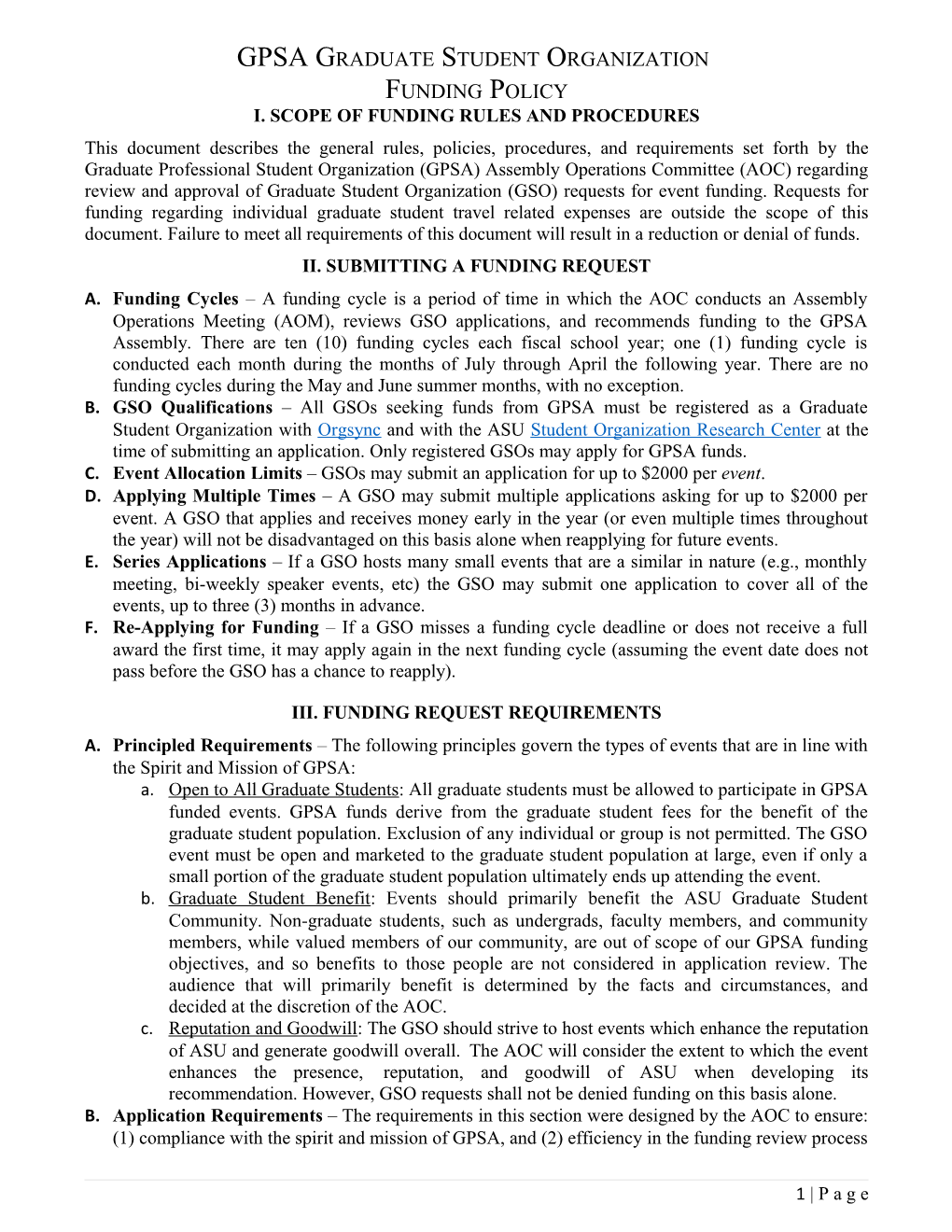 I. Scope of Funding Rules and Procedures