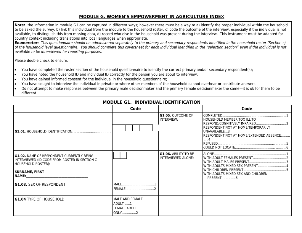 Module G. Women S Empowerment in Agriculture Index