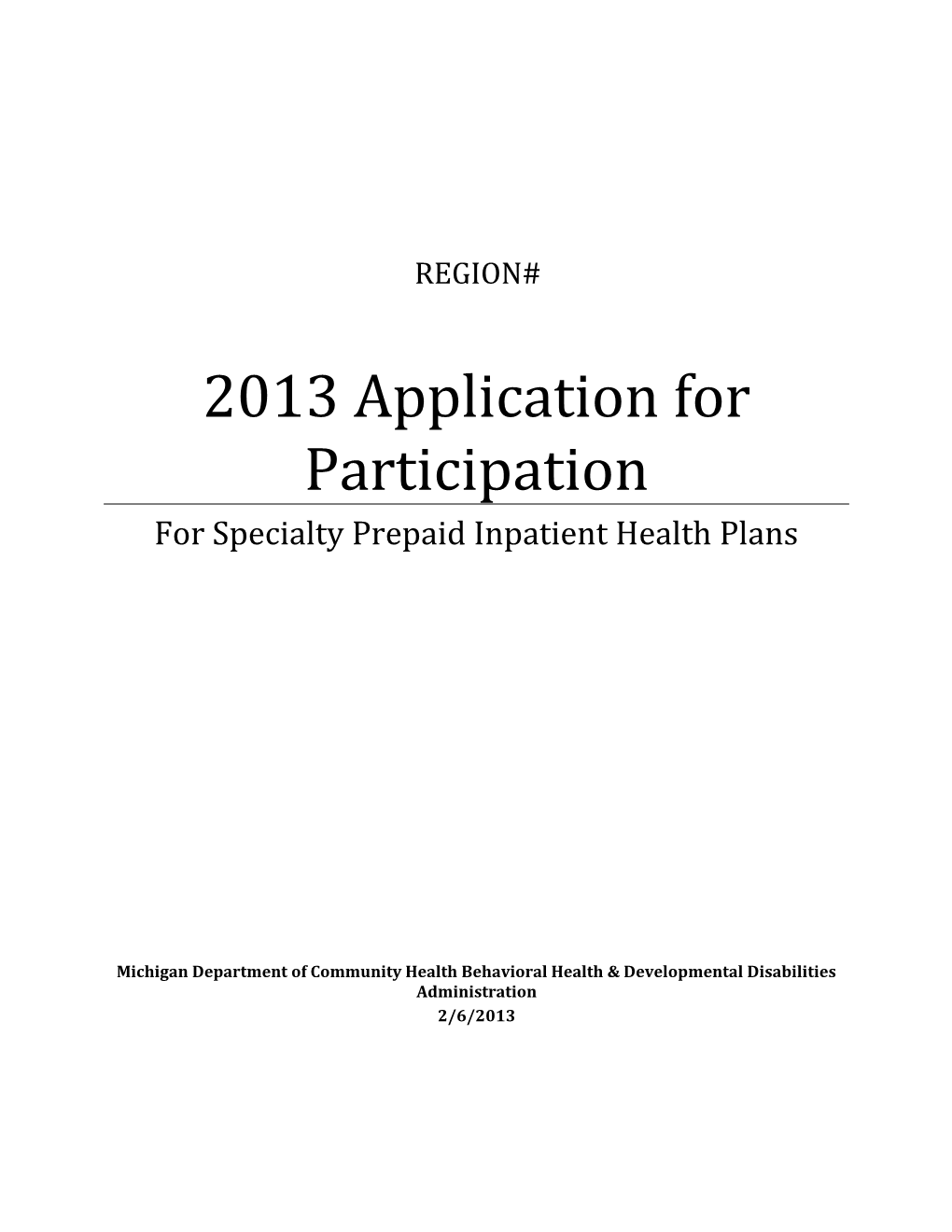 2013 Application for Participation