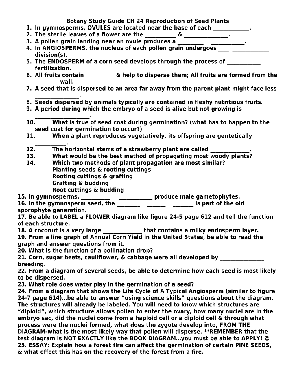 Botany Study Guide CH 24 Reproduction of Seed Plants