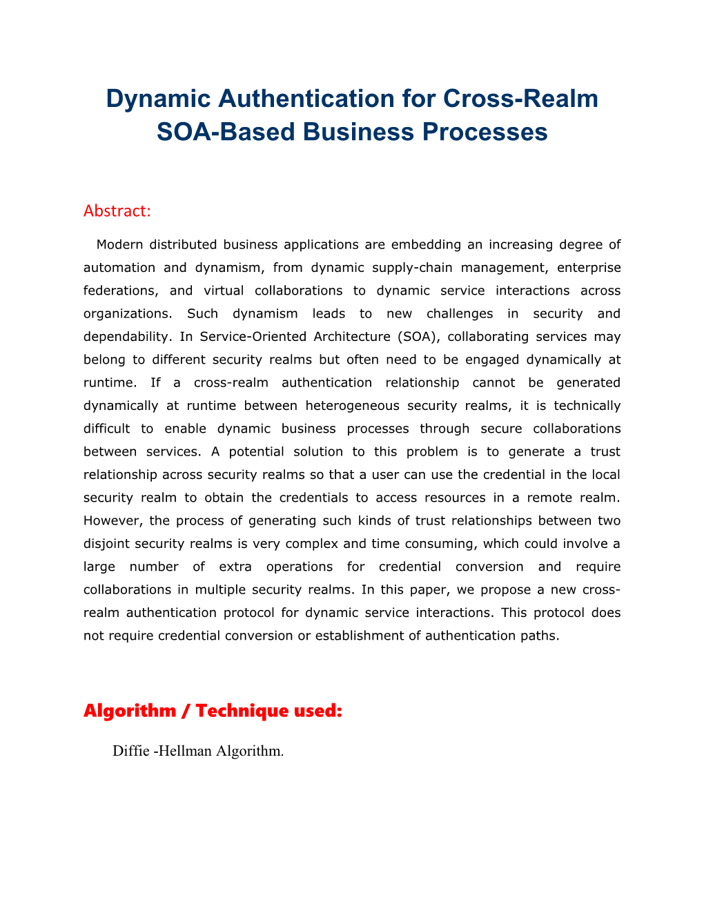 Dynamic Authentication for Cross-Realm SOA-Based Business Processes
