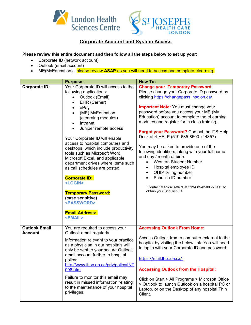 Corporate Account and System Access