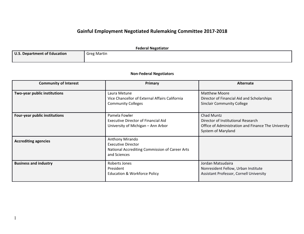 Negotiated Rulemaking for Higher Education: Gainful Employment Committee 2013 (MS Word)