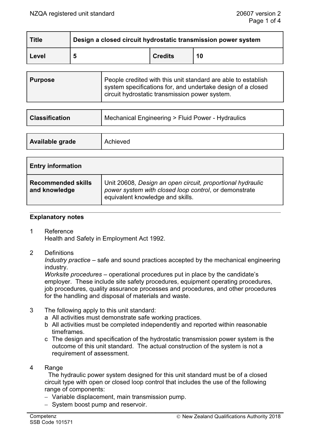 20607 Design a Closed Circuit Hydrostatic Transmission Power System