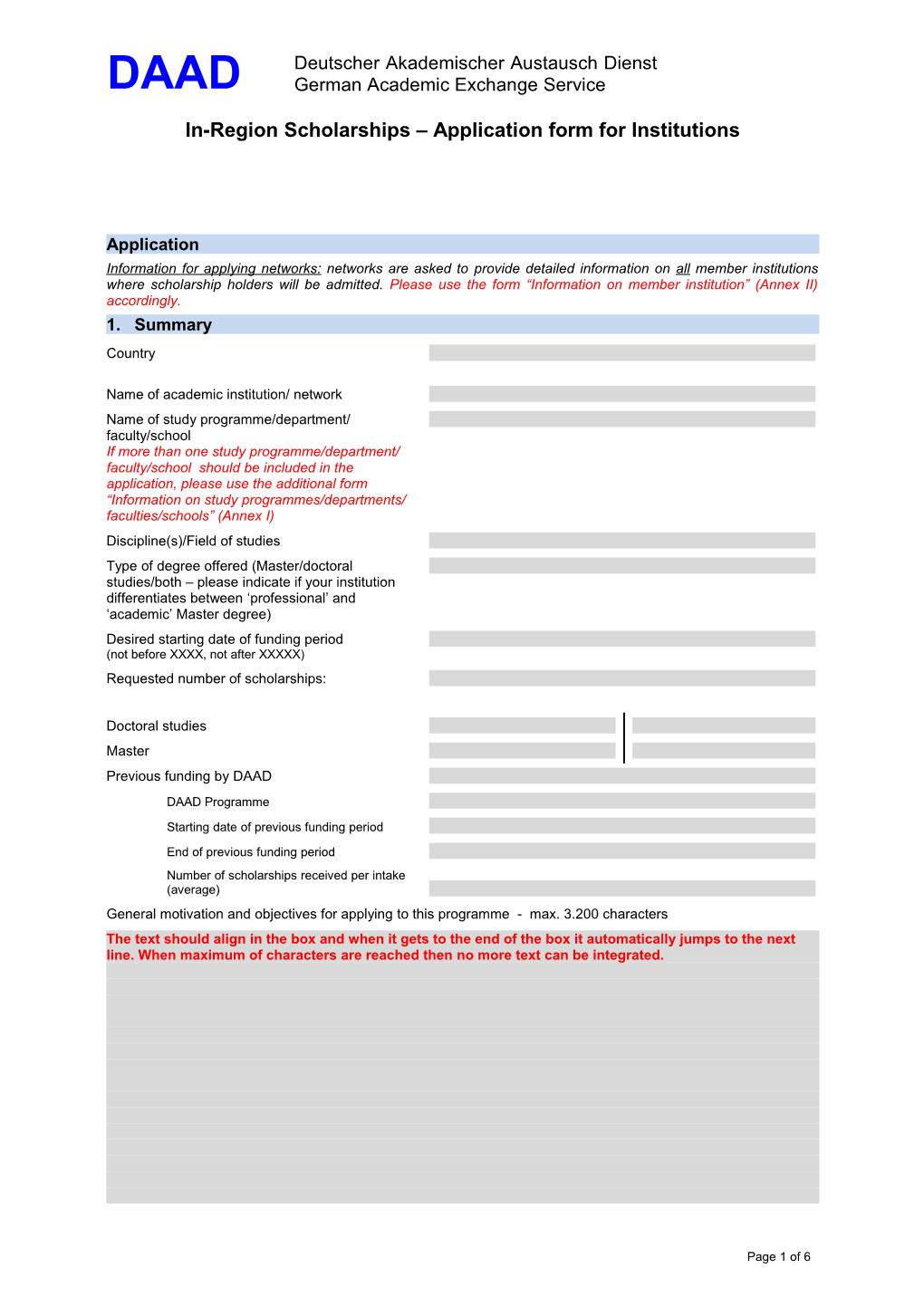 In-Country/In-Regionscholarships Application Form for Institutions