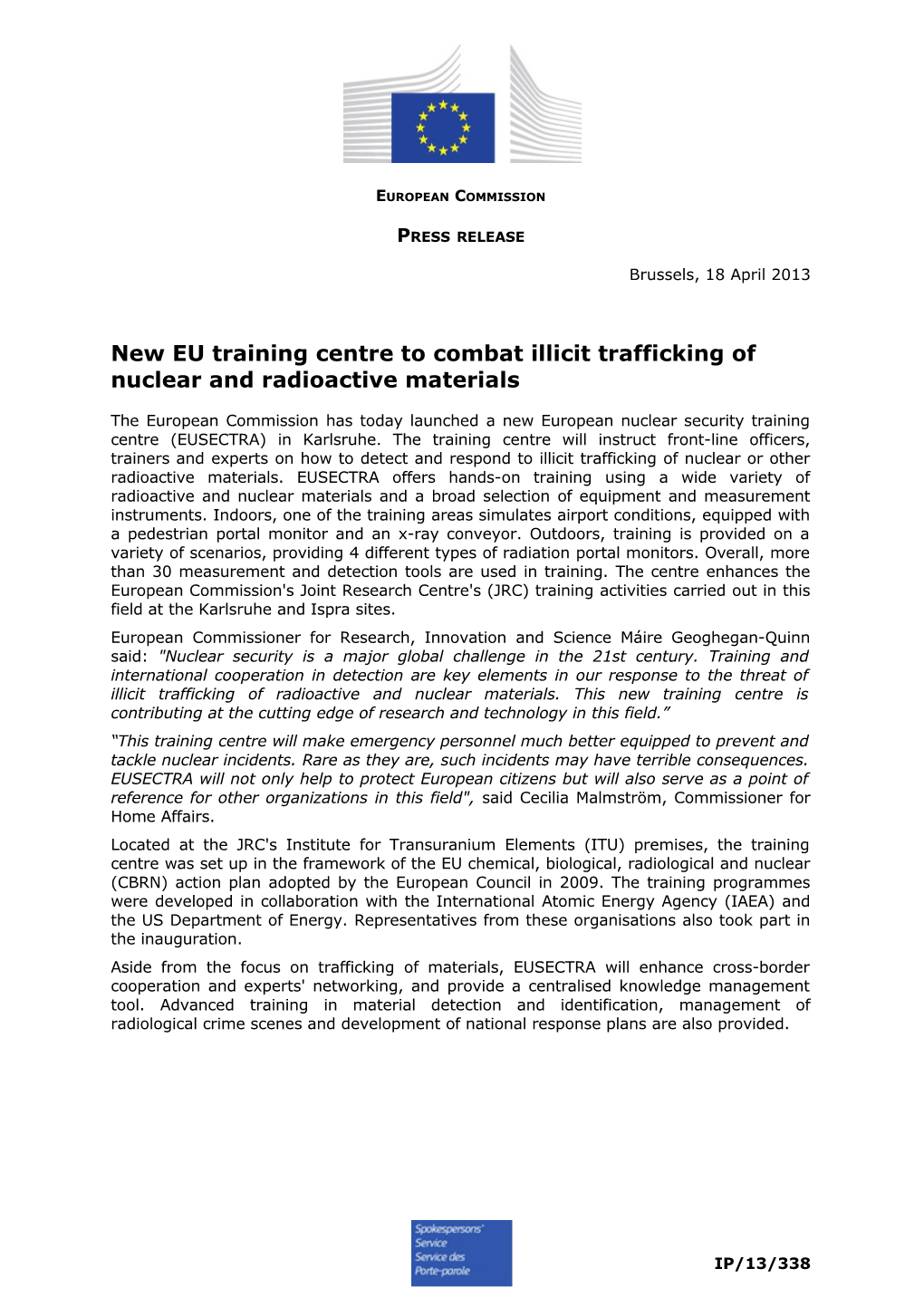 New EU Training Centre to Combat Illicit Trafficking of Nuclear and Radioactive Materials