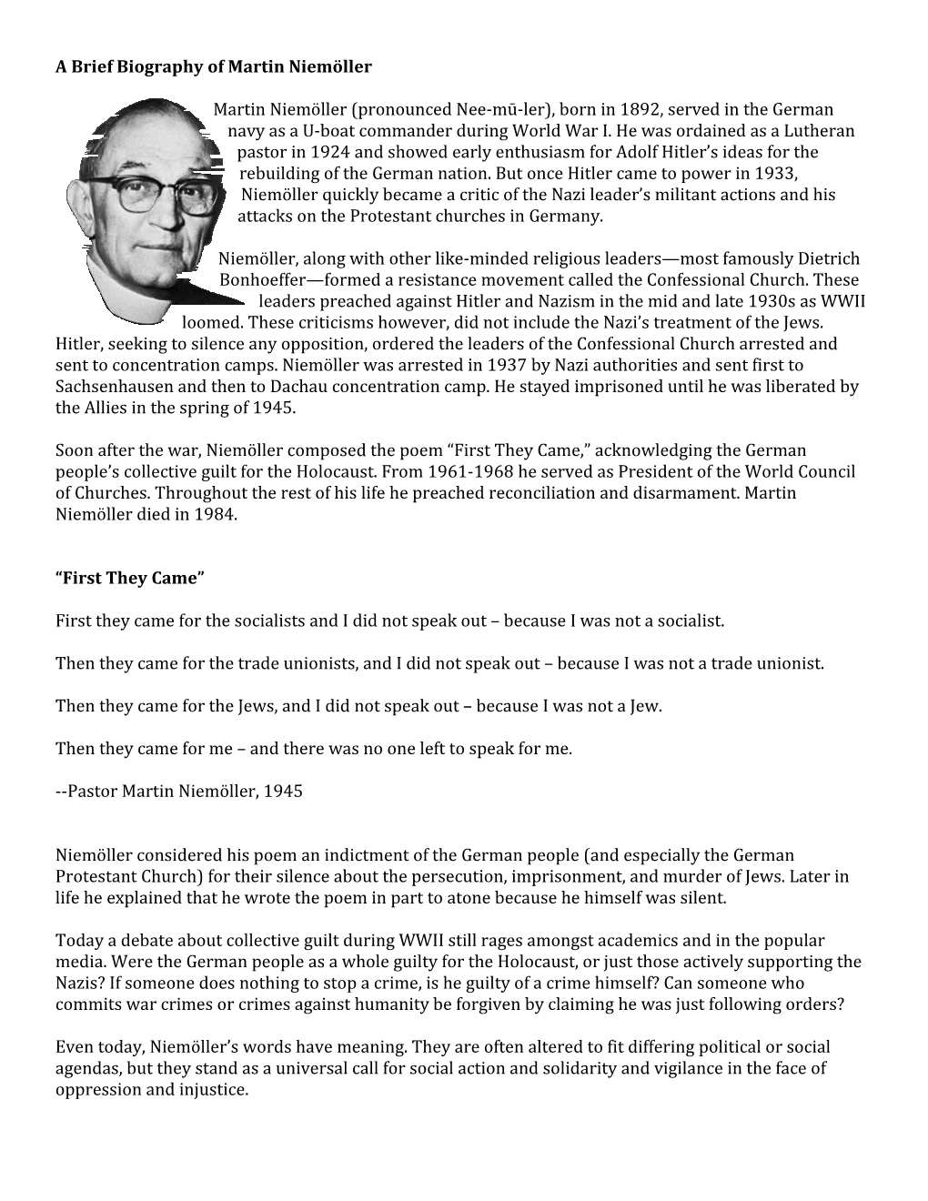 A Brief Biography of Martin Niemöller