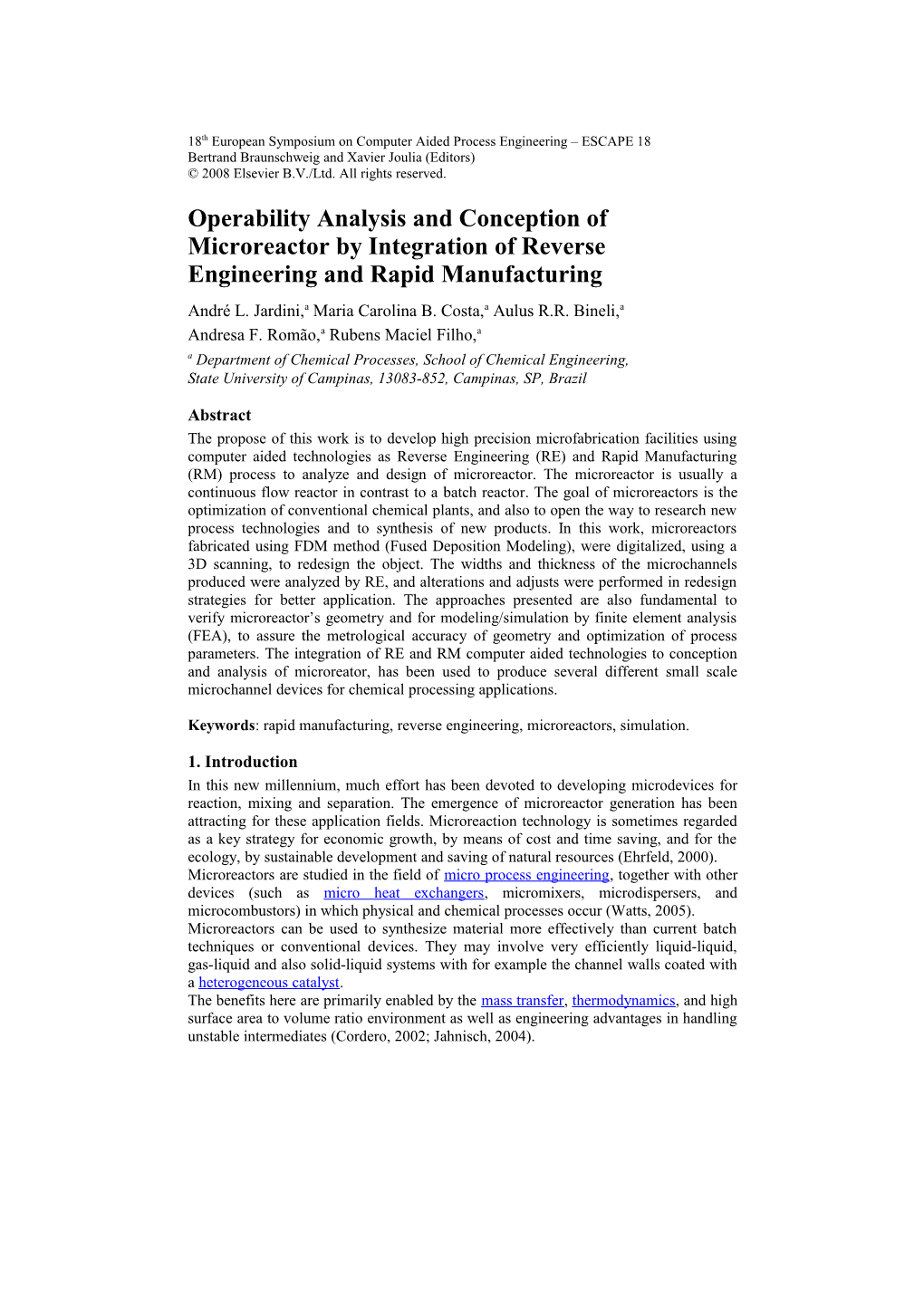 Operability Analysis and Conception of Microreactor by Integration of Reverse Engineering