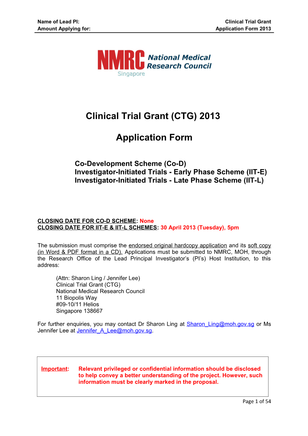 Clinical Trial Grant (CTG)2013
