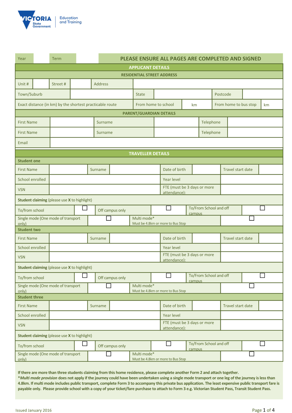 Form 2 - Application for Private Bus Travel