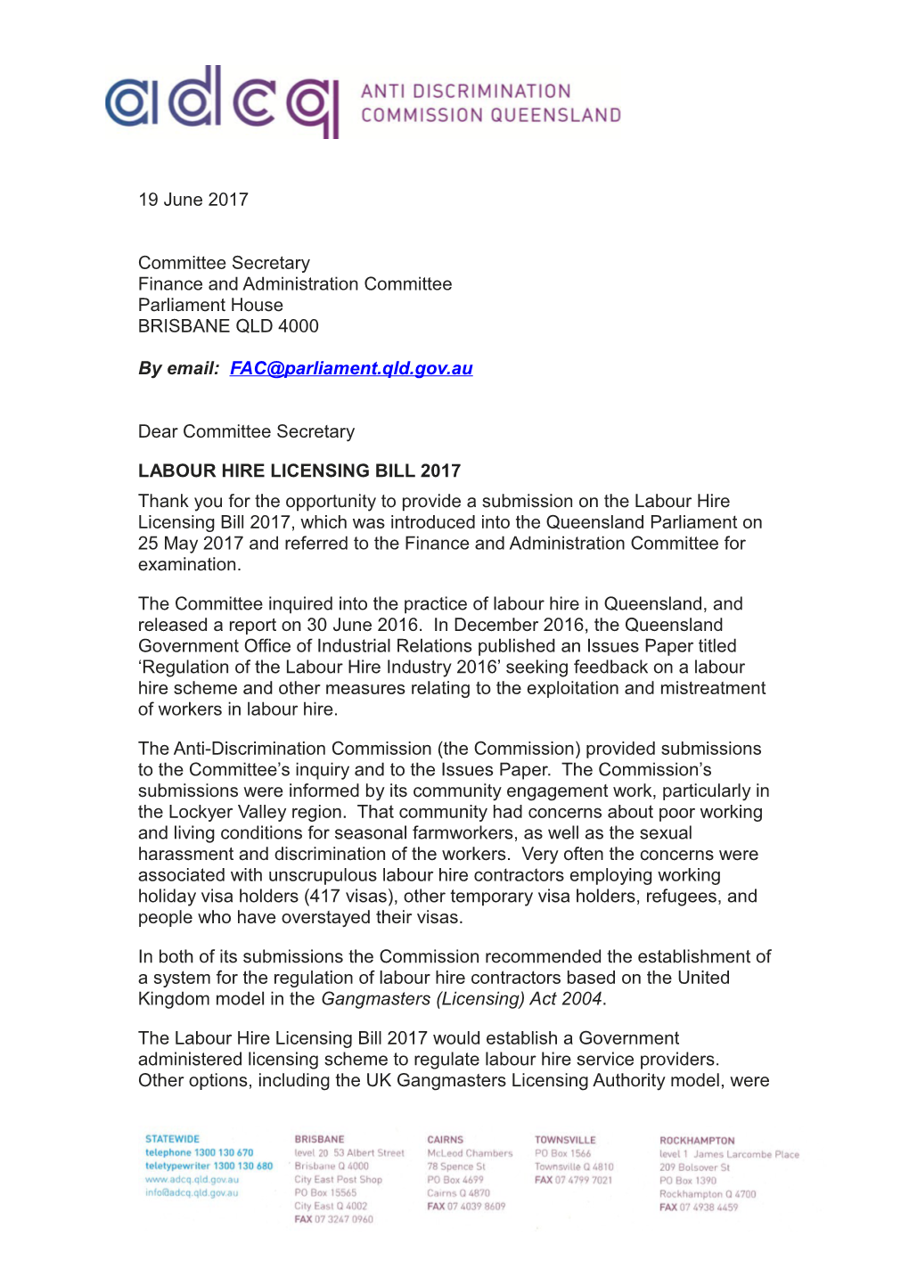 Submission - Labour Hire Licensing Bill 2017Page 1 of 3